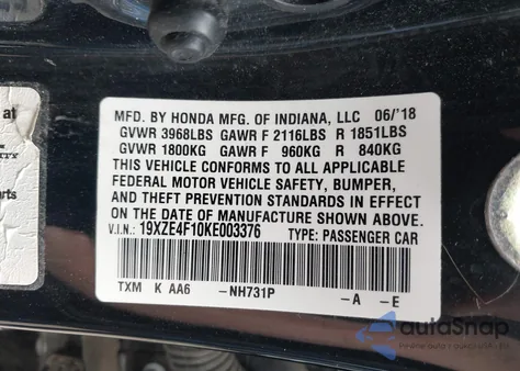 2019 Honda Insight Lx from USA, damaged, VIN 19XZE4F10KE003376